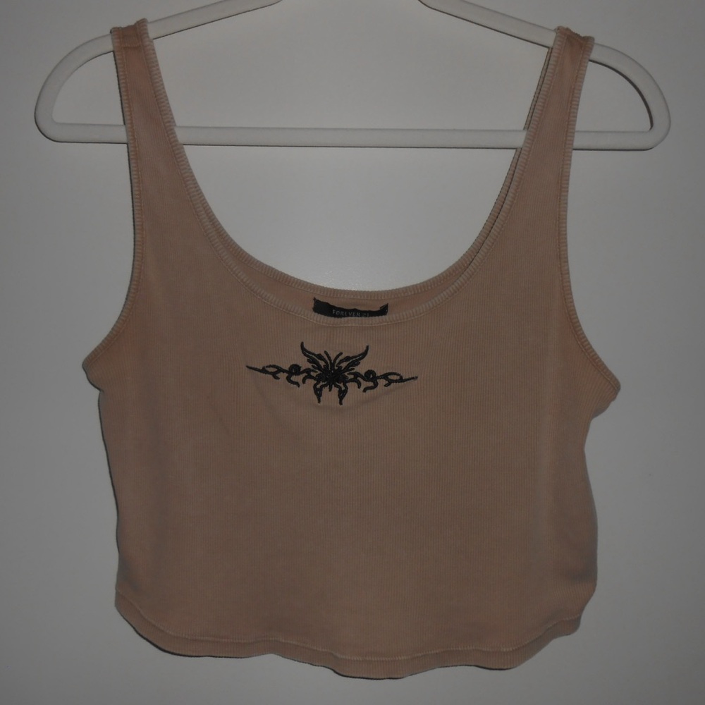 Retro black and tan cropped tank with cute butterfly design